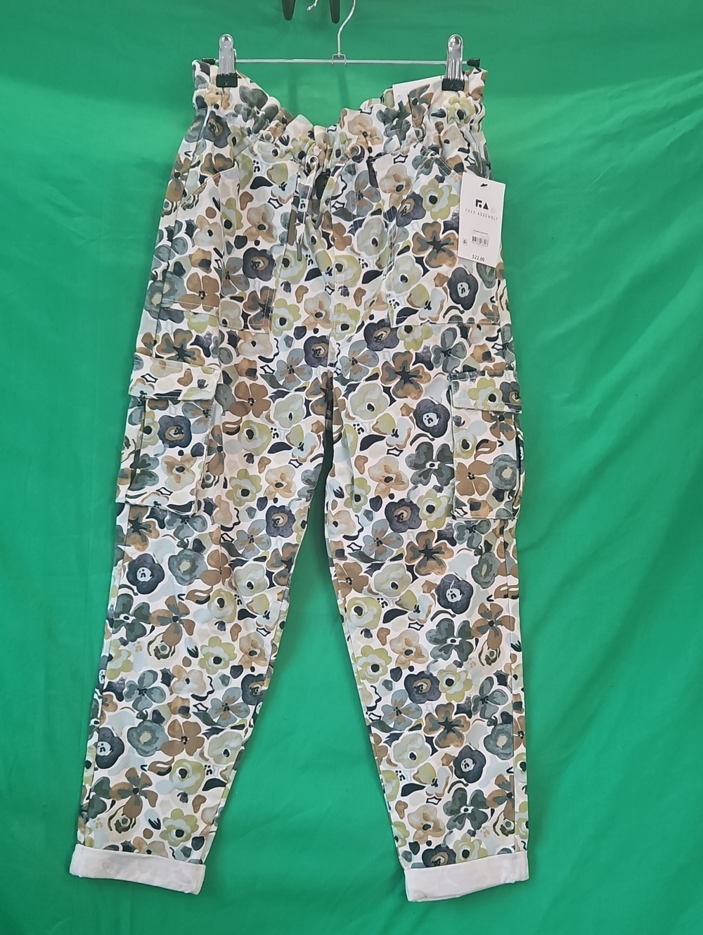 Girls Floral Cargo Joggers with Elastic Waist - Green Multi